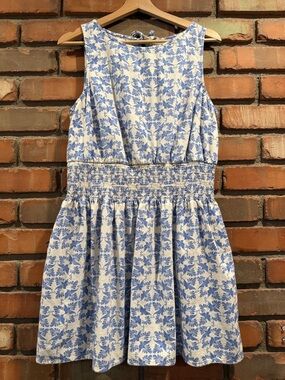 Universal Thread Blue and White Floral Smocked Waist Mini Dress